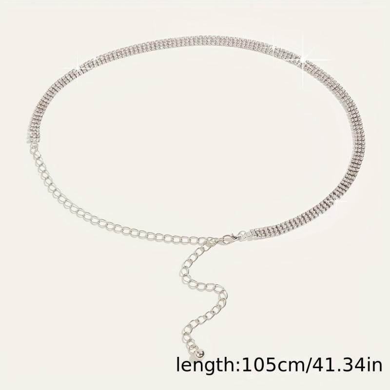 Rhinestone Metal Girdle Dress Chain Belt Golden & Silvery Women