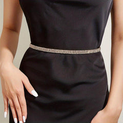 Rhinestone Metal Girdle Dress Chain Belt Golden & Silvery Women