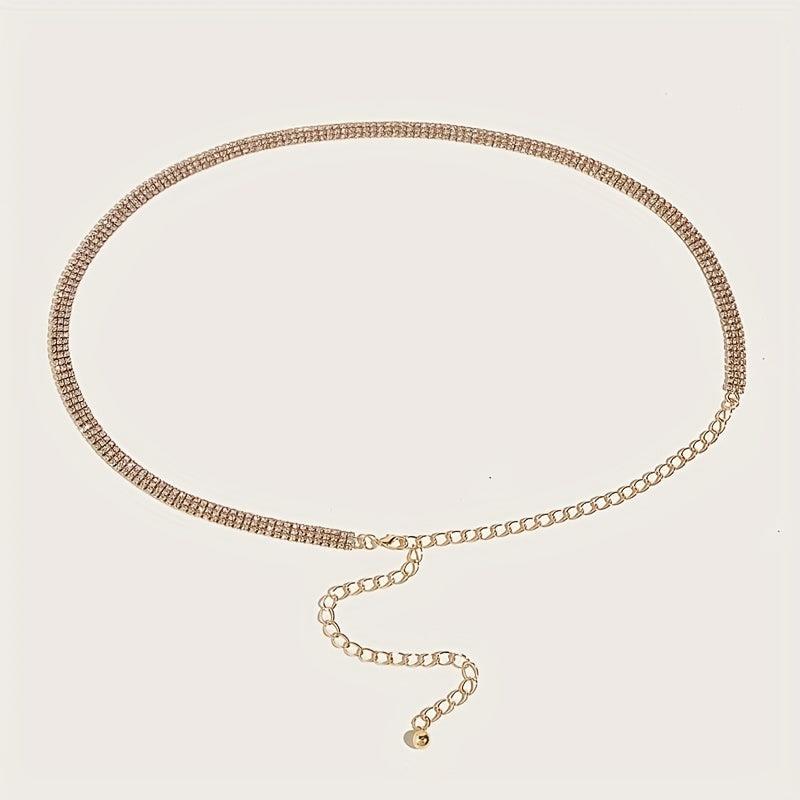 Rhinestone Metal Girdle Dress Chain Belt Golden & Silvery Women