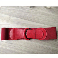 Vintage PU Leather Oval Buckle Elastic Belt for Women