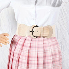 Vintage PU Leather Oval Buckle Elastic Belt for Women