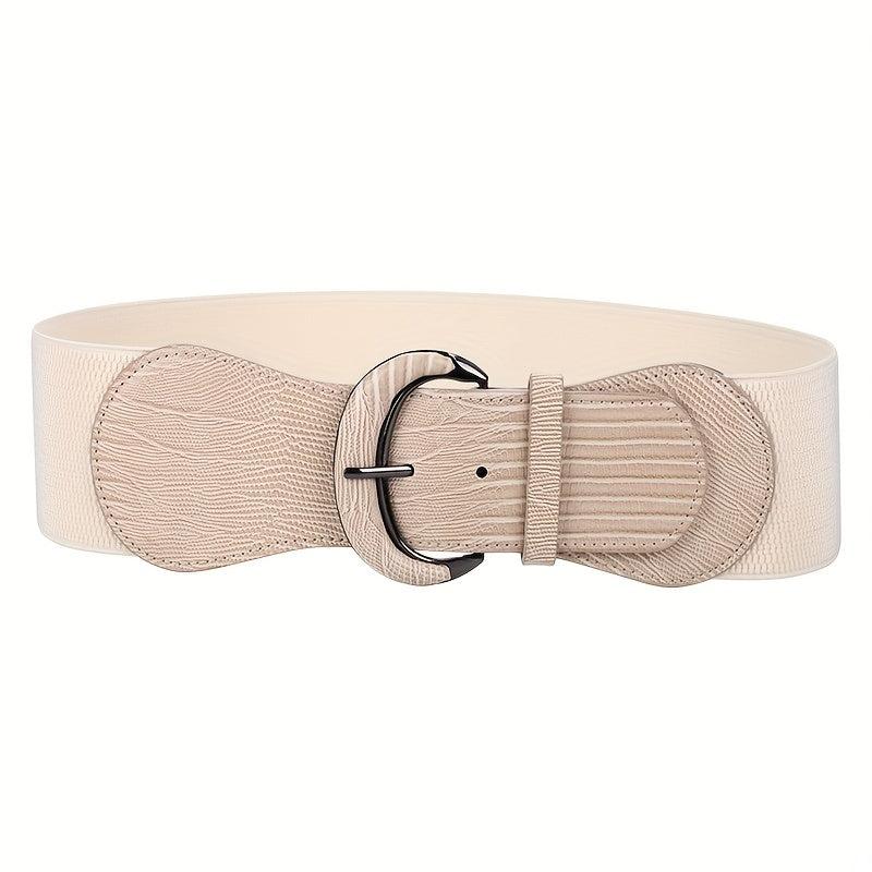 Vintage PU Leather Oval Buckle Elastic Belt for Women