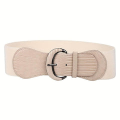 Vintage PU Leather Oval Buckle Elastic Belt for Women