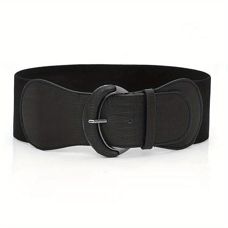 Vintage PU Leather Oval Buckle Elastic Belt for Women