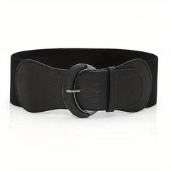 Vintage PU Leather Oval Buckle Elastic Belt for Women