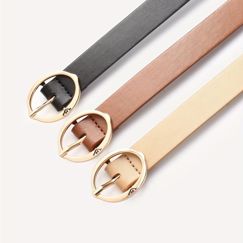 3pcs Oval Pin Buckle Belt Solid PU Belt Decoration Girdle For Women