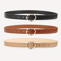 3pcs Oval Pin Buckle Belt Solid PU Belt Decoration Girdle For Women