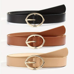 3pcs Oval Pin Buckle Belt Solid PU Belt Decoration Girdle For Women