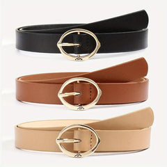 3pcs Oval Pin Buckle Belt Solid PU Belt Decoration Girdle For Women
