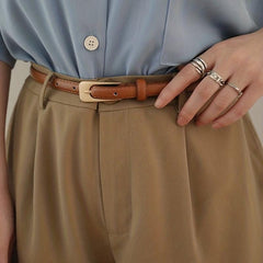 Small Metal Buckle Belt Solid PU Belt Casual Coat Skirt Girdle