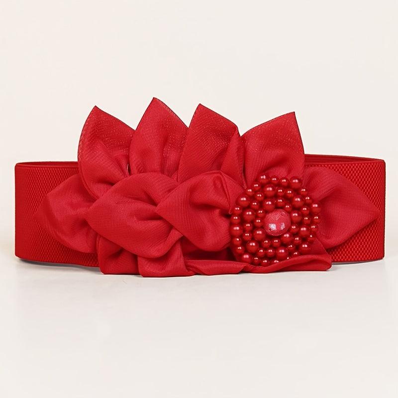 Red Flower Corset Belt Elastic Buckle Girdle for Women