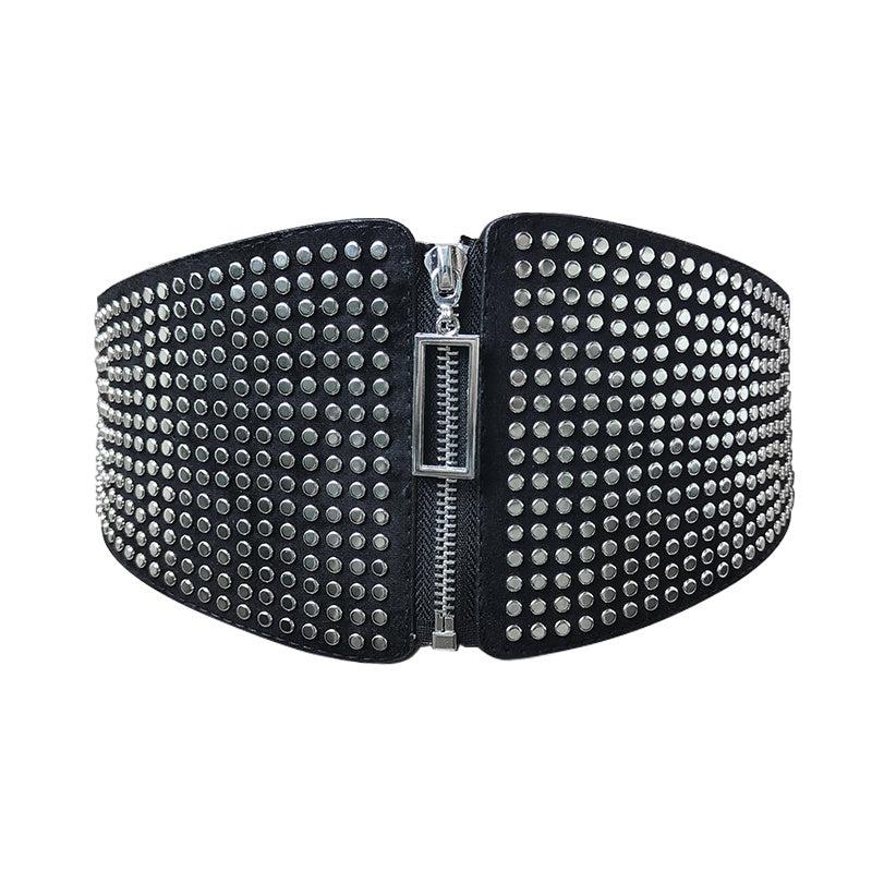 Wide Elastic Studded Belt Female Waist Gothic Plus Size Stretch