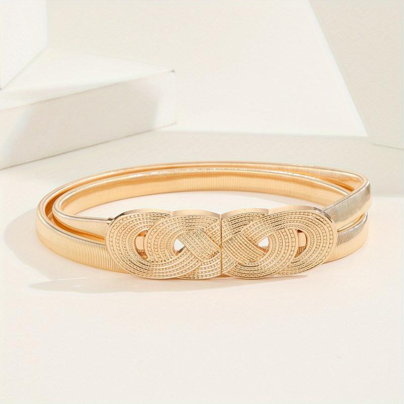 Chinese Knot Elastic Girdle Golden & Silvery Dress Belt Metal Waistband Women