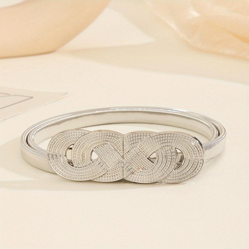 Chinese Knot Elastic Girdle Golden & Silvery Dress Belt Metal Waistband Women
