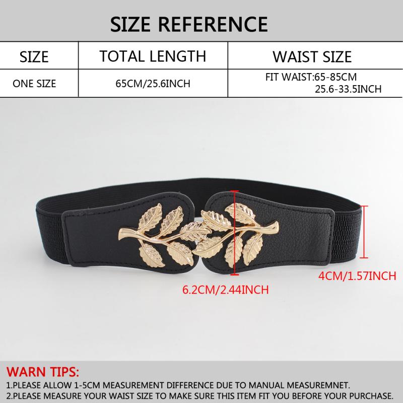 Metal Leaf Decoration Thin Elastic Waist Belt For Women