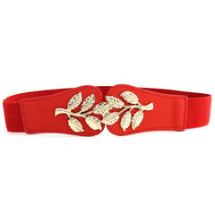 Metal Leaf Decoration Thin Elastic Waist Belt For Women