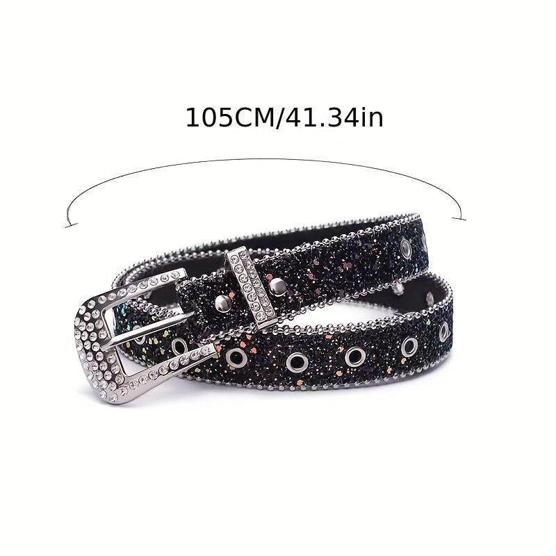 Sequin Glitter Rhinestone Eyelet Belt for Women
