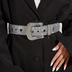 Sequin Glitter Rhinestone Eyelet Belt for Women