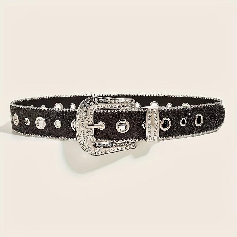 Sequin Glitter Rhinestone Eyelet Belt for Women
