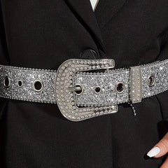 Sequin Glitter Rhinestone Eyelet Belt for Women
