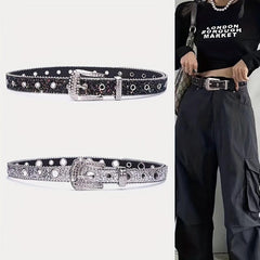 Sequin Glitter Rhinestone Eyelet Belt for Women