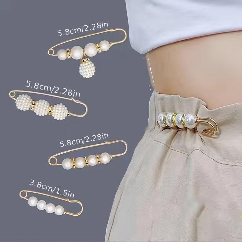 4pcs Faux Pearl Waist Brooch Pins Sweater Shawl Clips Women Jeans Dress Collar