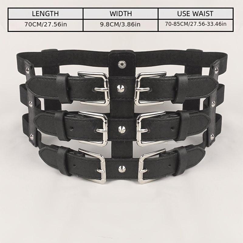 Punk Waist Belt Hollow Leather Belly Layered Goth Body Accessories