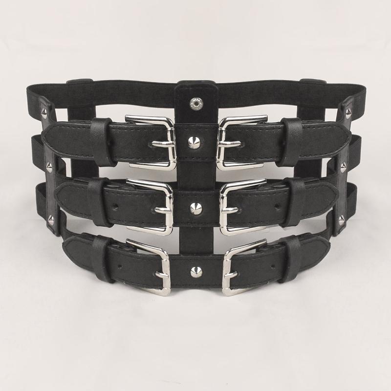 Punk Waist Belt Hollow Leather Belly Layered Goth Body Accessories