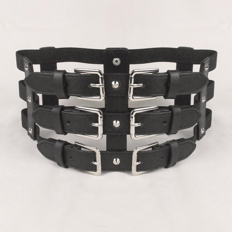 Punk Waist Belt Hollow Leather Belly Layered Goth Body Accessories