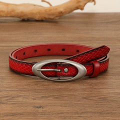 Vintage Red Geometric Embossed Belt Adjustable Cowboy Cowgirl Belts For Women