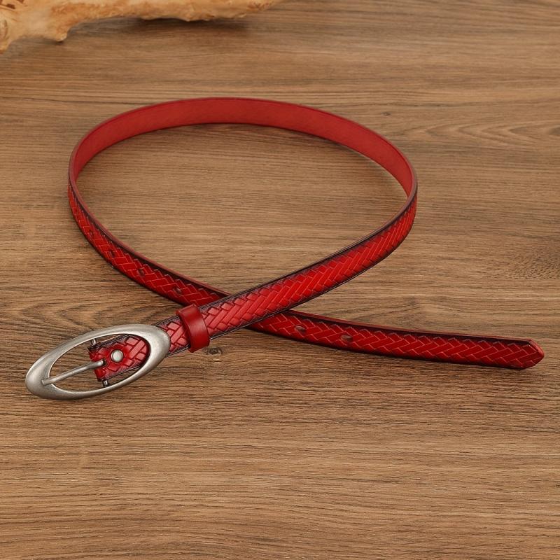 Vintage Red Geometric Embossed Belt Adjustable Cowboy Cowgirl Belts For Women