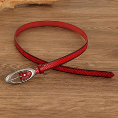 Vintage Red Geometric Embossed Belt Adjustable Cowboy Cowgirl Belts For Women