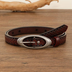 Vintage Red Geometric Embossed Belt Adjustable Cowboy Cowgirl Belts For Women