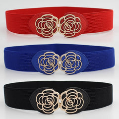 Vintage Stretch Waist Belt Women Dress Waistband Metal Leaf Buckle
