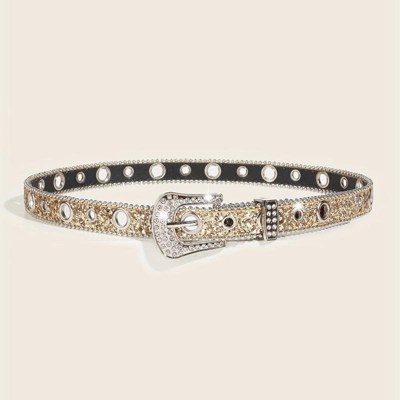 Glitter Sparkling Rhinestone Belt Y2K PU Belt Hip Hop Decorative Belt