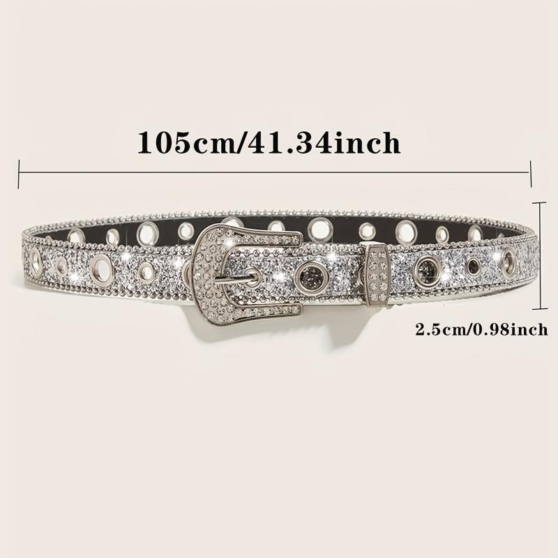 Glitter Sparkling Rhinestone Belt Y2K PU Belt Hip Hop Decorative Belt