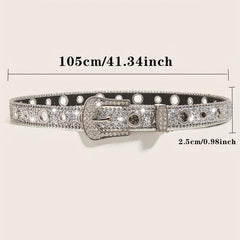 Glitter Sparkling Rhinestone Belt Y2K PU Belt Hip Hop Decorative Belt