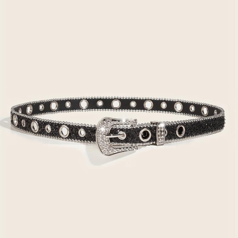 Glitter Sparkling Rhinestone Belt Y2K PU Belt Hip Hop Decorative Belt