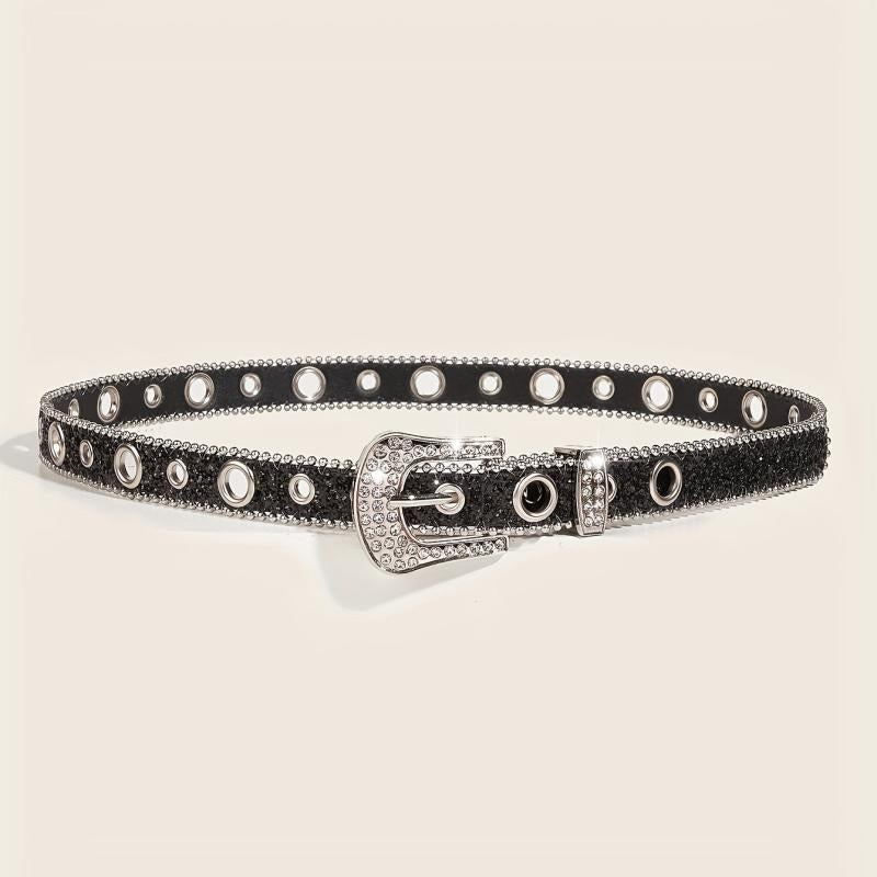 Glitter Sparkling Rhinestone Belt Y2K PU Belt Hip Hop Decorative Belt