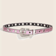 Glitter Sparkling Rhinestone Belt Y2K PU Belt Hip Hop Decorative Belt