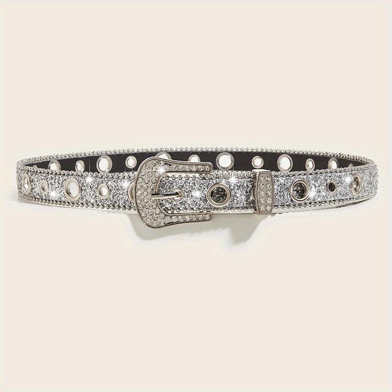 Glitter Sparkling Rhinestone Belt Y2K PU Belt Hip Hop Decorative Belt