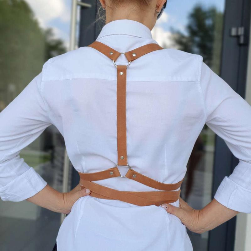 Brown Cross Suspenders Punk PU Leather Chest Harness Belt Gothic