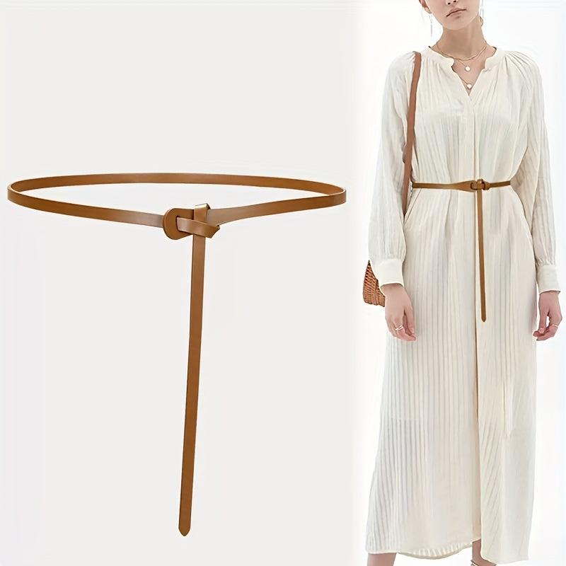 Thin Knotted Belt Vintage Solid Waistband for Women