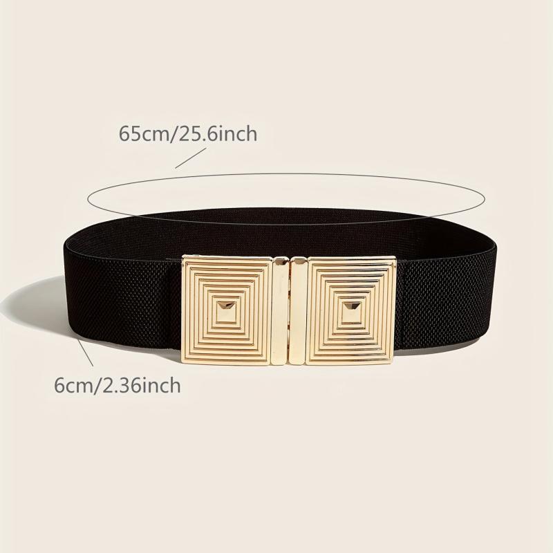 Spiral Square Buckle Elastic Belt Wide Waistband for Women