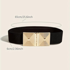 Spiral Square Buckle Elastic Belt Wide Waistband for Women