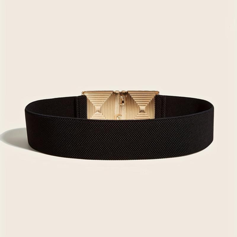 Spiral Square Buckle Elastic Belt Wide Waistband for Women