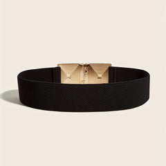 Spiral Square Buckle Elastic Belt Wide Waistband for Women