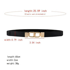 Women's Thin Belt Elastic Band with Metal Golden Buckle