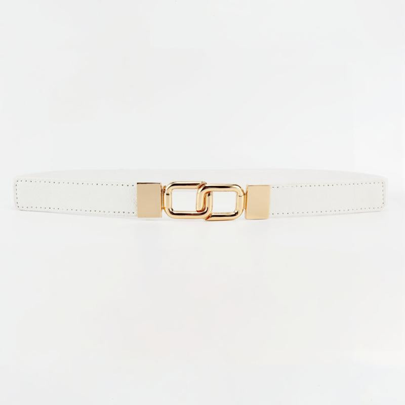 Women's Thin Belt Elastic Band with Metal Golden Buckle