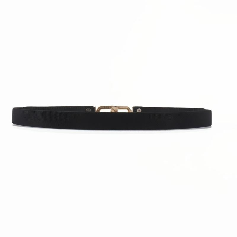 Women's Thin Belt Elastic Band with Metal Golden Buckle